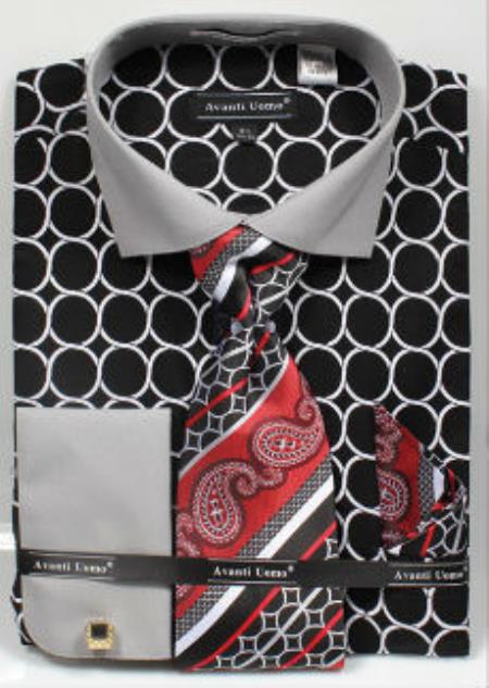  Avanti Uomo Printed Pattern French Cuff Dress Cheap Fashion Clearance Shirt Sale Online For Men Dark color black 
