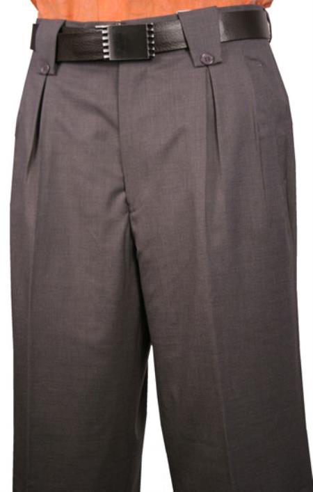  Classic Fit Pleated Front Flap Back Pocket Wool fabric Dress Pants Dark Gray men's Wide Leg Trousers