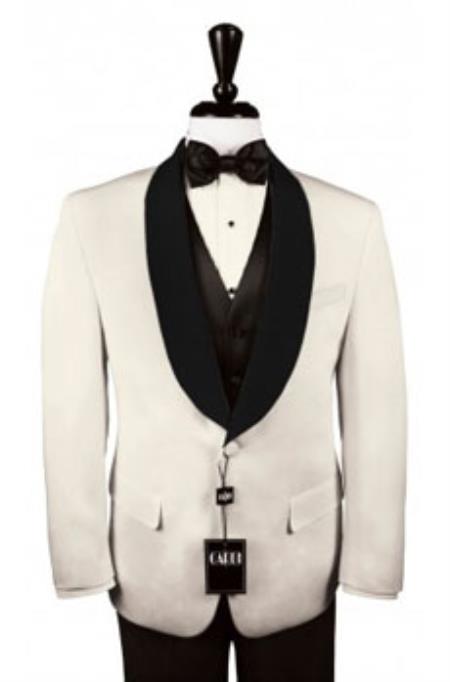  Custom Dark color black Satin Shawl Lapels on ivory and black tuxedo jacket Jacket Tuxedo / Graduation Homecoming Outfits
