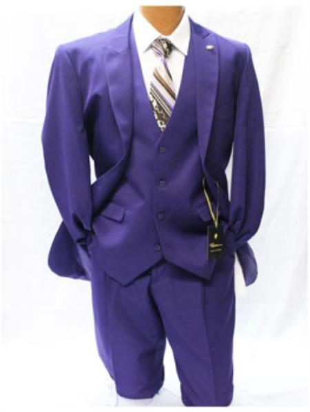 Falcone Vett 3 Piece Classic Fit Solid Purple Vested Suit