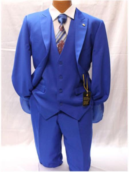 Falcone Vett 3 Piece Classic Fit Solid Royal Blue Vested Suit