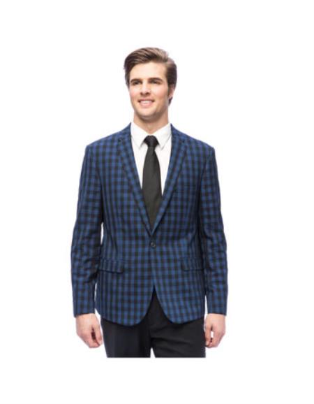 Men's West End Slim-fit Young Look Check Pattern Suit Blue