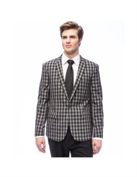 Men's West End Check Pattern Young Look Slim Fit Grey Suit