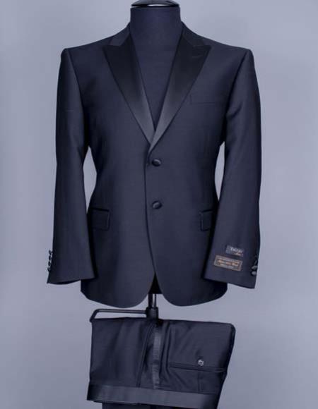 Tiglio 1 Wool 2 Button Satin Peak Lapel Super 150's Modern Fit Italian Black Suit