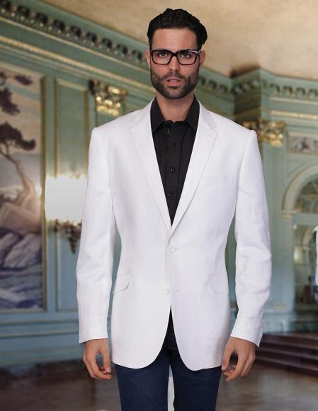  men's 2 Button Cool Linen Fabric Jacket Summer Blazer Sport Coat White