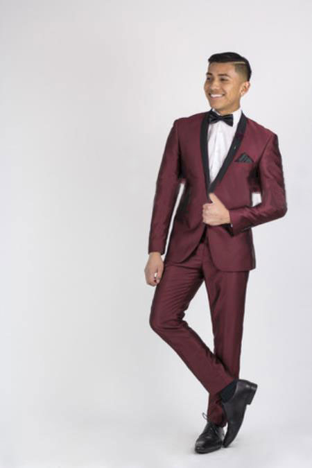 Burgundy Suit Dark Color Black Collared Dinner Jacket