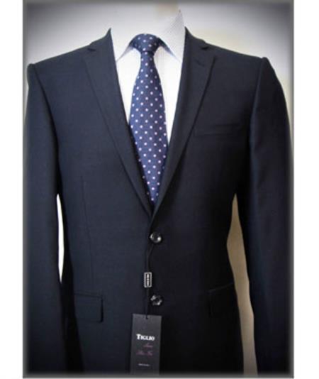 Tiglio Luxe Italy Solid Navy Slim Fit Suit