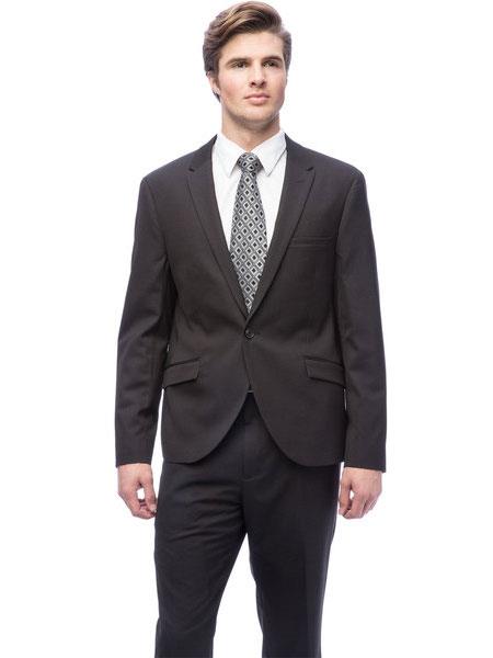 West End Black 2 Piece Men's 1 Button Young Look Solid Peak Lapel Slim Fit Suit