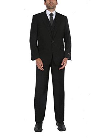  Black 1 Button Double Breasted Vest Pleated Pants Suits