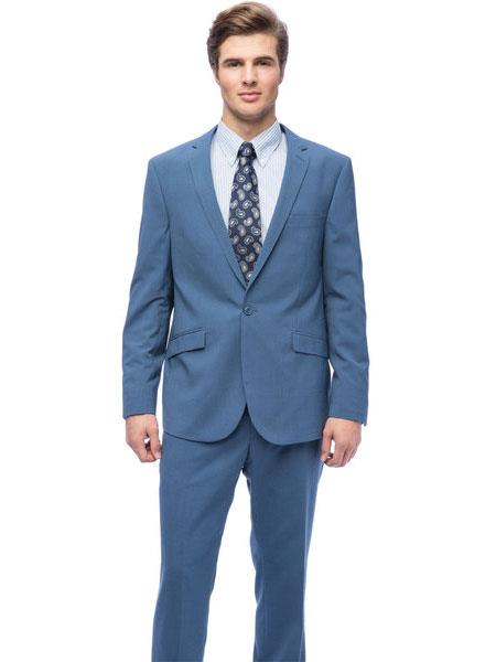 West End 1 Button Blue Men's Young Look Solid Notch Lapel Slim Fit Suit