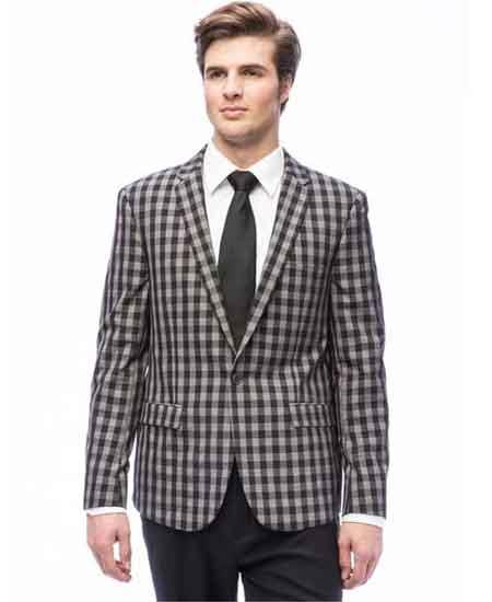 West End Men's Grey 1 Button Young Look Check Pattern Slim Fit Double Vent Suit