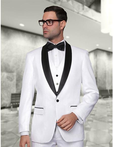 One Button Single Breasted White Modern Fit 3 Piece Tuxedo