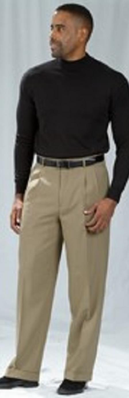 Men's Pacelli Dark Khaki Pleated Baggy Fit Dress Pants