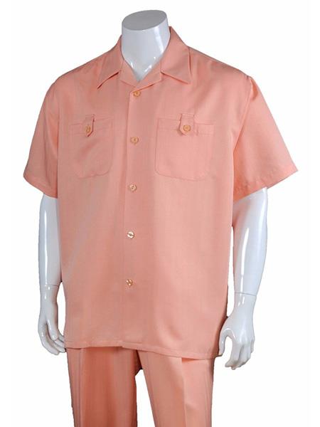 5 Button 100% Polyester Short Sleeve Casual Solid Suits