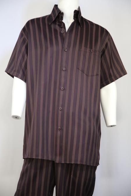  Point Collar Classic Contrast Stripes Wine 2Piece Shirt & Pants