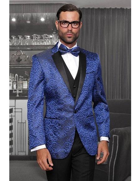  Three Piece Shiny Royal Blue Modern Fit One Button Fashion Prom Outfit ~ Wedding Groomsmen Tuxedo Statement Suits Flat Front Pants