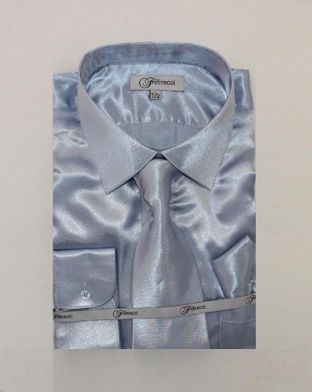 Affordable Clearance Cheap Mens Dress Shirt Sale Online Trendy - FerSH1 Men's Shiny Luxurious Shirt Light Blue ~ Sky Blue