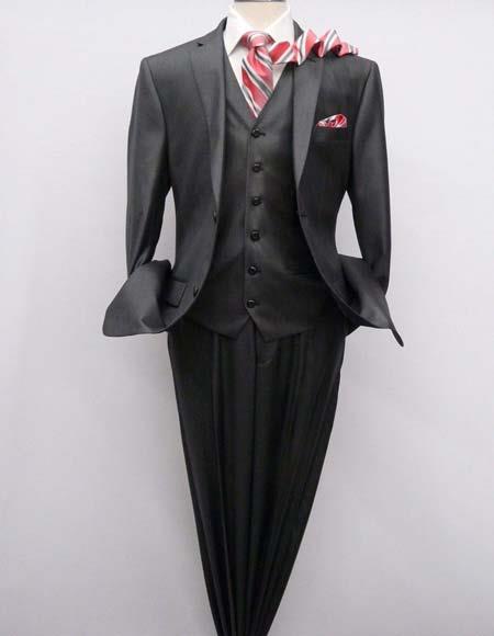 Vitali Charcoal Gray Shiny Sharkskin Single Breasted Three Piece Suit