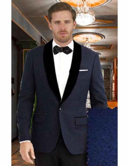   Dark Blue Shawl Lapel 1 Button Closure Suit Prom ~ Wedding Groomsmen Tuxedo