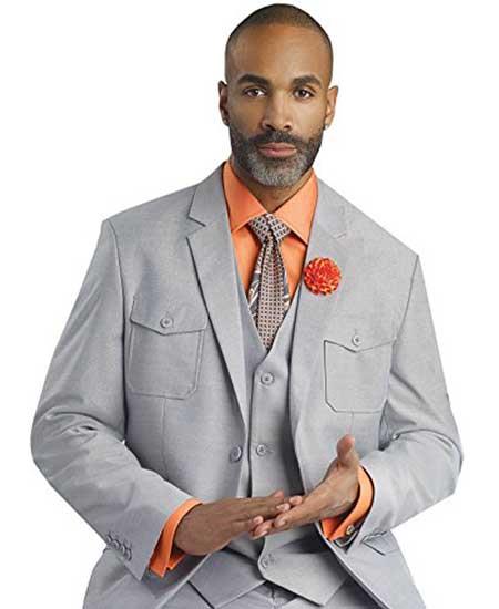 Men's 3 Piece Notch Lapel Fine Single Breasted Vested Grey Suit