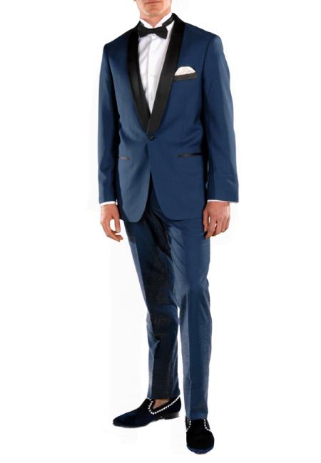   2 Piece Shawl Lapel Slim Fit Navy Blue Prom ~ Wedding Groomsmen ​Cheap Homecoming Tuxedo Suit