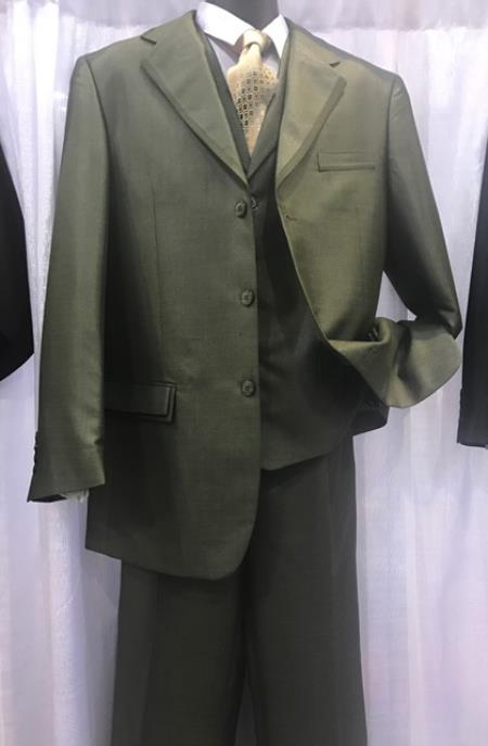  High Fashion Vested Dark Olive 3 Piece Suits 