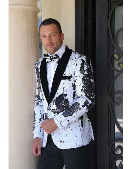   Fashion Paisley Print Patterned Tuxedo Sequin Glitter ~ Shiny ~ Flashy ~ Shark Skin White Fancy Party Best Cheap Blazer For Affordable Cheap Priced Unique Fancy For Men Available Big Sizes on sale Men Affordable Sport Coats Sale