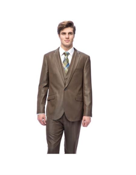 Men's West End Slim-fit Young Look Vested Suit Olive
