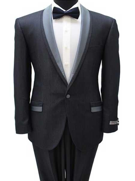 Tazio Brand Two Toned Trimmed Tuxedo Single Buttons Slim Fitted Suit Grey