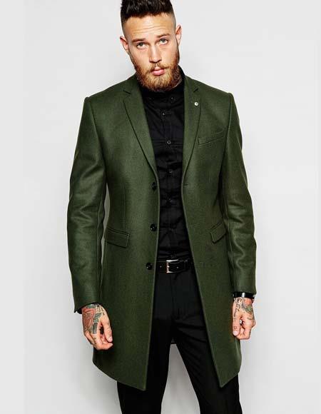 Three Button Olive Green Color Long Overcoat | Mens Overcoat