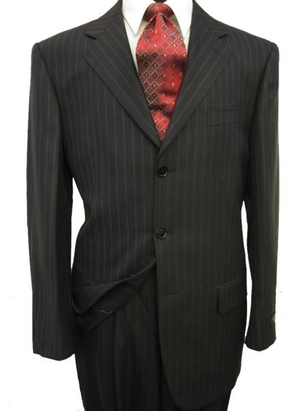 Three Buttons Black Pinstripe Suit