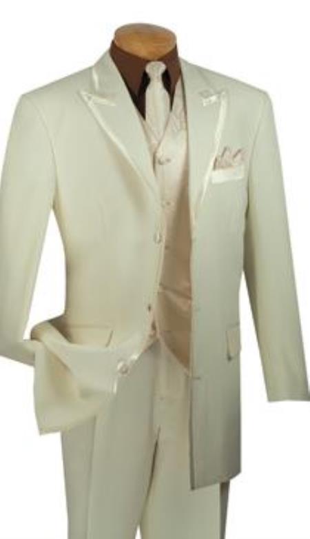 Ivory Three buttons Peak Collared Vested Tuxedo