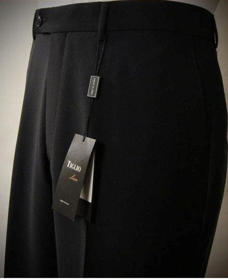 Men's Tiglio Luxe Wool Italian Solid Black Flat Front Pant
