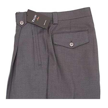 Men's Tiglio Brand Tabbed Belt Loops Grey Wide Leg Pure Wool Dress Pants