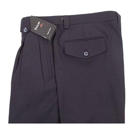 Men's Tiglio Brand Navy Blue Pure Wool With Tabbed Belt Loop Wide Leg Dress Pants