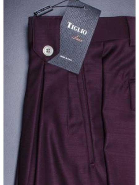 Tiglio Burgundy Wide Leg Pleated creased Pant With Flap Pockets