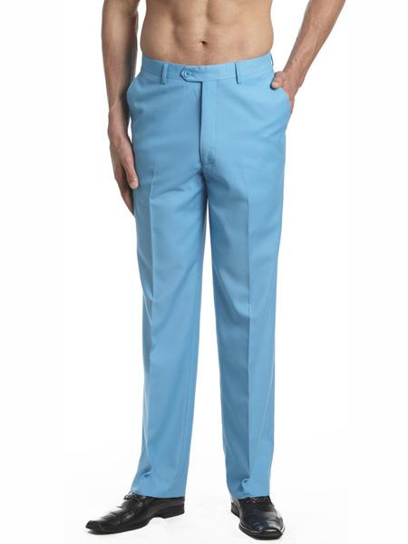  Dress Pants Trousers Flat Front Slacks Turquoise Blue