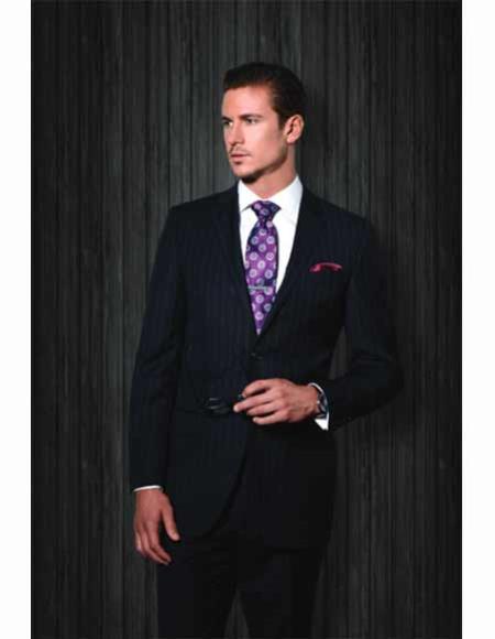Tiglio 2 Button Single Breasted Ministripe Notch Lapel Black Modern Fit Suit