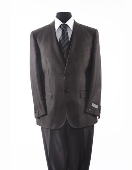 2 Button Tazio Brand Suit Black Textured Pattern Matching Vested Suit
