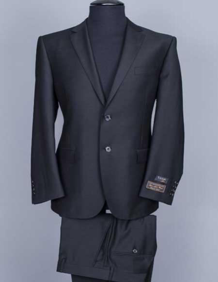 Tiglio Italian 2 Button 1 Wool Side Vent Notch Lapel Super 150's Modern Fit Black Suit