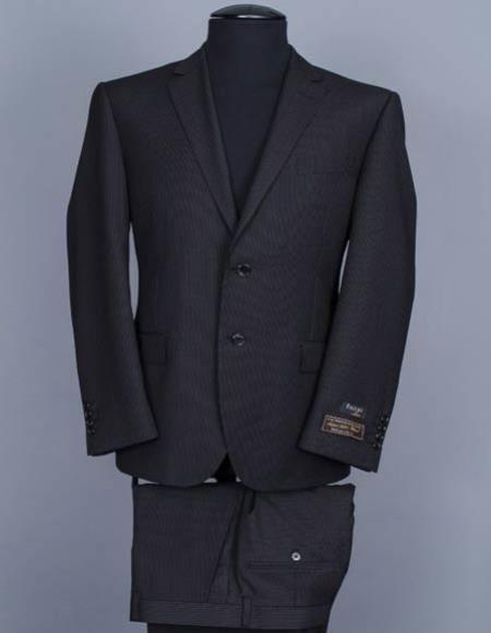 Tiglio Black Pinstripe Italian 2 Button Notch Lapel 1 Wool Tone-On-Tone Suit