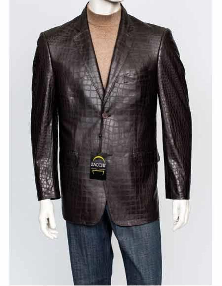  Men's Alligator Jacket Print Zacchi Genuine Leather Feel 2 Button Italian Cut  Brown Crocodile Blazer Available In Big And Tall