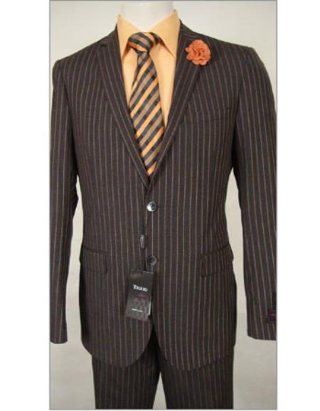 Tiglio 2 Button Brown Stripe Wool Dress Slim Fit Suit