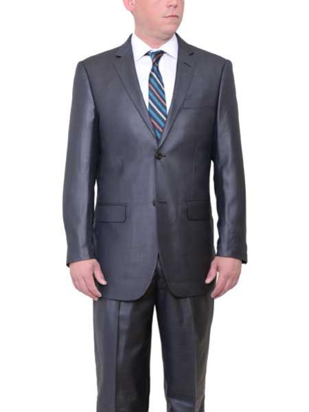 Men's Big & Tall 2 Button Classic Fit Side Vents Sharkskin Charcoal Gray Suit