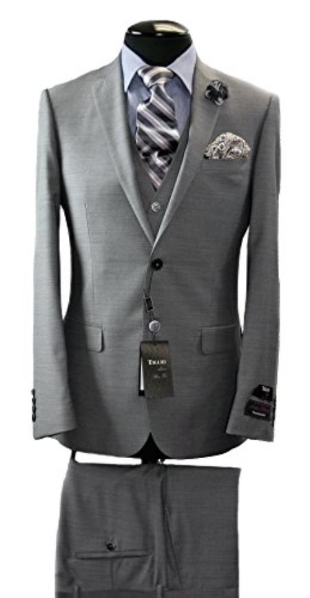 Tiglio Italian 2 Button Slim Fit Suit & Vest Grey