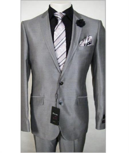 Tiglio 2 Button Silver Sharkskin Slim Fit Dress Suit