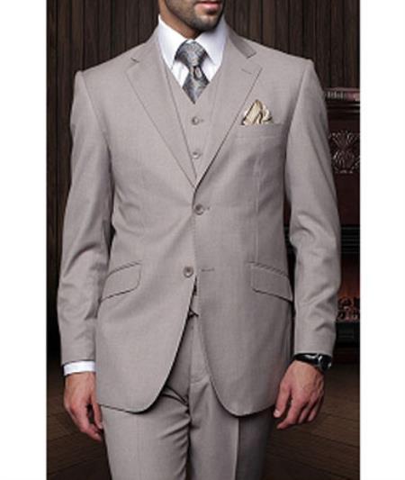 Men's Statement 3 Piece Tan Designer 2 Button Italian Suit
