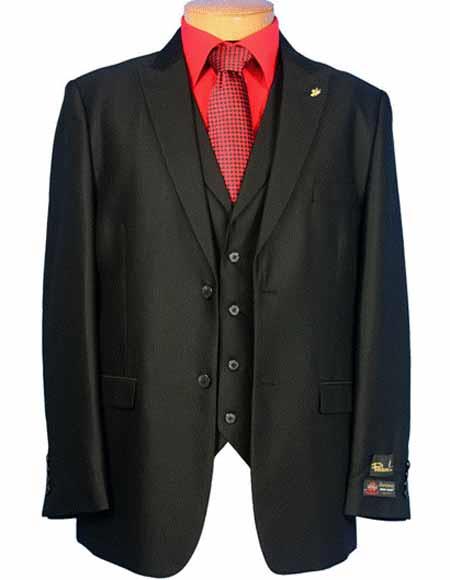 Falcone clothing line Two buttons Vested Peak Collared Dark color black Suit With Single Pleated creased Pants