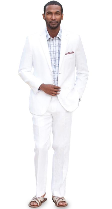 White Slim Fit Linen Suit Mens Two Button Suit Jacket