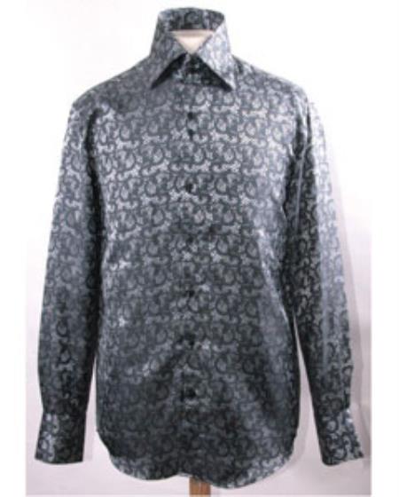  Unique Pattern High Collar Shiny Black Cheap Fashion Clearance Shirt Sale Online For Men